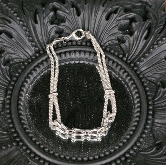 Sterling Stirrup and Popcorn Chain 925 Bracelet - Picture 9 of 15